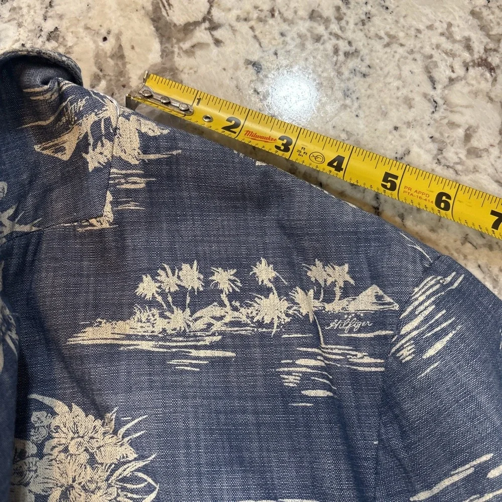 Tommy Hilfiger Mens Large Sport Coat Blazer Blue Hawaiian Floral Logo Preppy